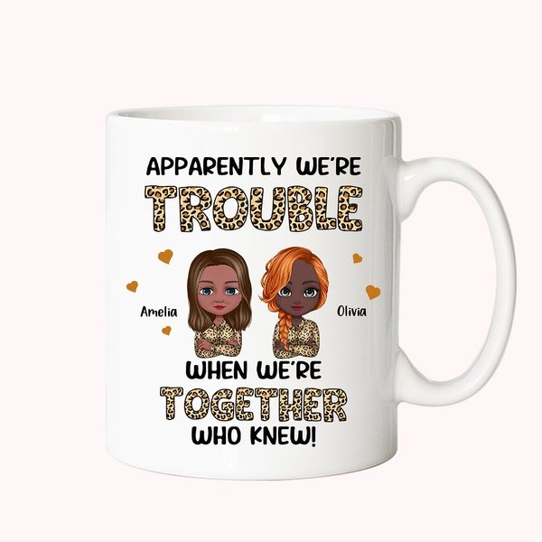 Personalizowany kubek Apparently We're Trouble Mama i Córka Biały kubek ceramiczny Prezent dla mamy Można myć w zmywarce i używać w kuchence mikrofalowej
