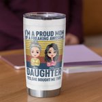 Personalised Proud Mother and Daughter Striped Background Love My Mom 20oz Tumbler Thanksgiving Day Gift Daily Use