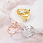Personalised Birthstone and Birth Month Butterfly Name Ring