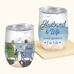 Gepersonaliseerde Husband and Wife Enjoy Life Travel Partners Zeemeeuw Wijn Tumbler Verjaardag met Isolatie Effect