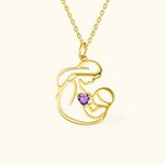Personalized Sterling Silver Brass Mother and Child Necklace with Birthstone for Mother's Day or Newborn