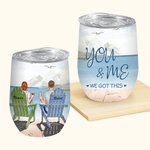 Anniversaire personnalisé de gobelet de vin de couple de mouettes d'amour de toi et de moi pour toujours