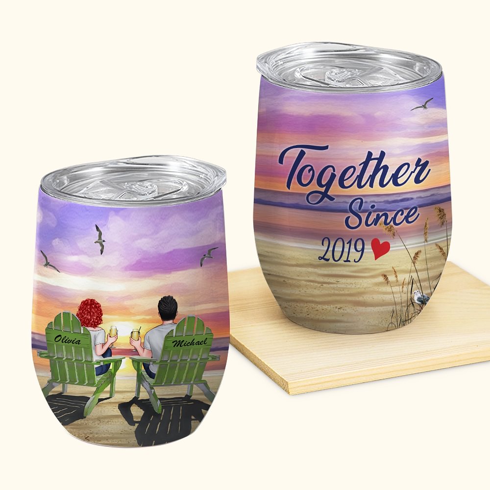Personalisierte Casual Paar beobachten den Sonnenuntergang am Strand ewige Liebe Wein Becher Geburtstag leicht zu reinigen