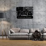 Personalized Motorcycle Art Metal Wall Art Biker USA Flag Art Gift for Motorcyclists