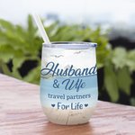 Gepersonaliseerde Husband and Wife Enjoy Life Travel Partners Zeemeeuw Wijn Tumbler Verjaardag met Isolatie Effect
