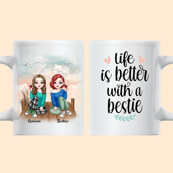 La vie est meilleure personnalisée avec une tasse à café en céramique blanche Bestie cadeau d'amitié