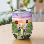 Personnalisé Couple décontracté regardant le coucher de soleil sur la plage Amour éternel gobelet à vin Anniversaire Facile à nettoyer