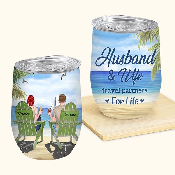 Vaso de Vino Personalizado Marido y Mujer Travel Together for Life San Valentín 12oz