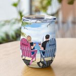 Personnalisé Couple en amour depuis de nombreuses années Regardez la belle plage Gobelet à vin Anniversaire Facile à nettoyer