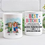 Personalized Best Bitches Keeping Each Other Sane Mountain Lake View White Ceramic Mug Friend Gifts for Office and Home