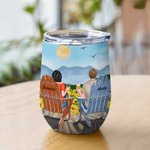 Personalized  Couple Love Each Other Drink Together Watch Sunflower  Wine Tumbler Anniversary with Insulation Effect