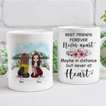 Personnalisé Best Friends Never Apart Mountain Lake View Tasse en céramique blanche Bestie Cadeaux pour femme pour le bureau et la maison