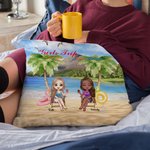 Personalised Friends Girls Sisters Friendship Seaside Blue Sky Vacation Throw Pillow Cover Best Friend Gift  for Living Room