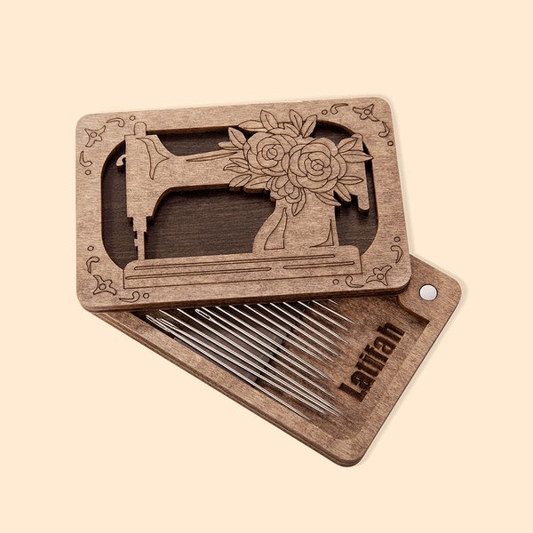 Boîte à Aiguilles en Bois Magnétique Personnalisée avec Nom Gravé à l'Intérieur Cadeau Anniversaire pour Amoureux de Couture