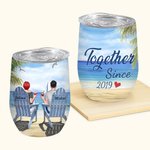 Personalized  Couple Eternal Love Summer Day Sea Waves Wine Tumbler Birthday Suitable for Hot and Cold Liquids