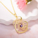 Personalized Sterling Silver Brass Mother and Child Necklace with Birthstone for Mother's Day or Newborn