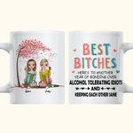 Personalized Best Bitches Keeping Each Other Sane Cherry Blossom Tree White Ceramic Mug Friend Gifts Coffee Mug