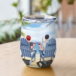 Personalized  Couple Eternal Love Summer Day Sea Waves Wine Tumbler Birthday Suitable for Hot and Cold Liquids