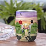 Personnalisé Couple décontracté regardant le coucher de soleil sur la plage Amour éternel gobelet à vin Anniversaire Facile à nettoyer