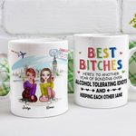 Personalized Best Bitches Keeping Each Other Sane Travel Theme White Ceramic Mug Bestie Gifts for Women Coffee Mug