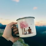 Personnalisé I Love You Forever Couple Pink Tree Sweet Enamel Mug Anniversaire Saint Valentin 11oz
