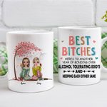 Personalized Best Bitches Keeping Each Other Sane Cherry Blossom Tree White Ceramic Mug Friend Gifts Coffee Mug