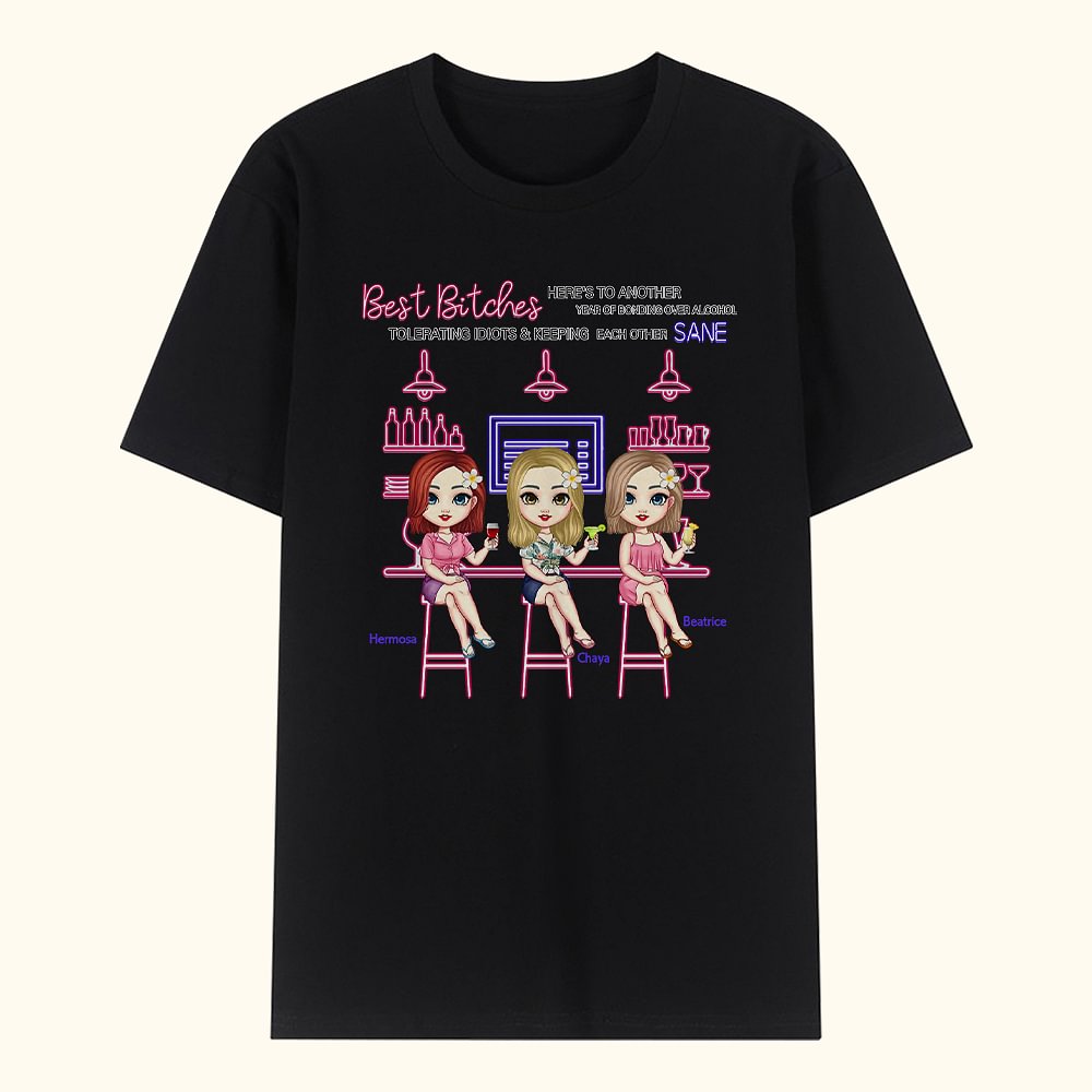 Personalisiertes Besties Mädchen Party Bar Bistro feiern Freundschaftstreffen T-Shirt Basic Unisex T-Shirt