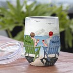 Personalized Couple I Love You Forever Yours Seaside Seagull Wine Tumbler Anniversary 12oz