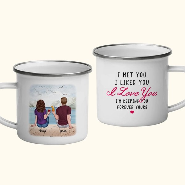 Personalized I Love You I Am Keeping You Forever Seaside Sweet Enamel Mug with Handle Valentine's Day Birthday Gifts
