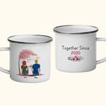 Personnalisé ensemble depuis des années Couple rose fleur arbre amour émail tasse 11 oz anniversaire Saint Valentin cadeau