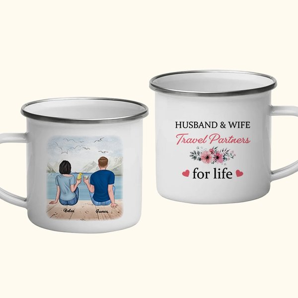 Esposo y Esposa Personalizada Compañero de Viaje para la Vida Pareja en la Costa del Mar Esmalte Taza Durable Día de San Valentín Cumpleaños
