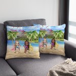Personalised Friends Girls Sisters Friendship Seaside Blue Sky Vacation Throw Pillow Cover Best Friend Gift  for Living Room