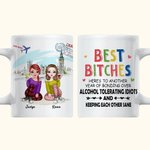 Personalized Best Bitches Keeping Each Other Sane Travel Theme White Ceramic Mug Bestie Gifts for Women Coffee Mug