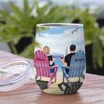 Personnalisé Couple en amour depuis de nombreuses années Regardez la belle plage Gobelet à vin Anniversaire Facile à nettoyer