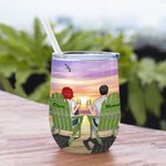 Personnalisé Couple décontracté regardant le coucher de soleil sur la plage Amour éternel gobelet à vin Anniversaire Facile à nettoyer