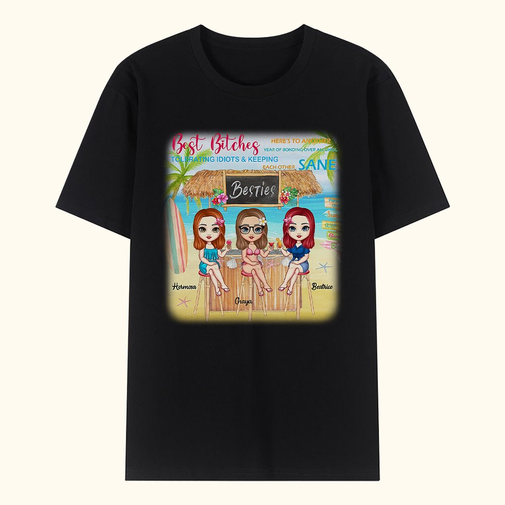 Personalisierte beste Hündinnen Besties feiern Beach Party Urlaub T-Shirt Karneval Sport