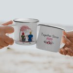 Personnalisé ensemble depuis des années Couple rose fleur arbre amour émail tasse 11 oz anniversaire Saint Valentin cadeau