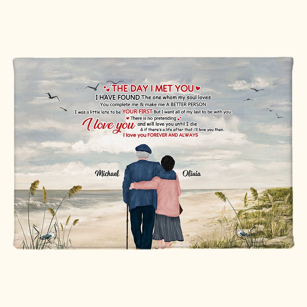 Personalisiertes I Love You Forever Seaside Old Couple Poster, rahmenloses Gemälde, Wandkunstdruck, Valentinstag, Geburtstag