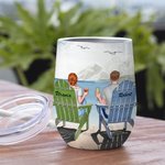 Anniversaire personnalisé de gobelet de vin de couple de mouettes d'amour de toi et de moi pour toujours
