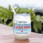 Personalized Couple I Love You Forever Yours Seaside Seagull Wine Tumbler Anniversary 12oz