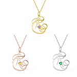 Personalized Sterling Silver Brass Mother and Child Necklace with Birthstone for Mother's Day or Newborn