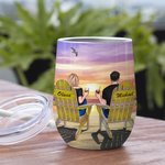 Bicchiere personalizzato di San Valentino per la coppia che guarda la spiaggia e l'amore per sempre