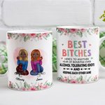 Personalised Best Bitches Keeping Each Other Sane Decorative Flower Border White Ceramic Mug Friendship Gifts Coffee Mug