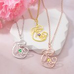 Personalized Sterling Silver Brass Mother and Child Necklace with Birthstone for Mother's Day or Newborn