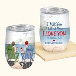 Personalized Couple I Love You Forever Yours Seaside Seagull Wine Tumbler Anniversary 12oz