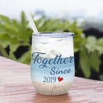 Personalised Couple Together Love Forever Seaside Wine Tumbler Anniversary Suitable for Hot and Cold Liquids