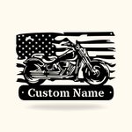 Personalized Motorcycle Art Metal Wall Art Biker USA Flag Art Gift for Motorcyclists