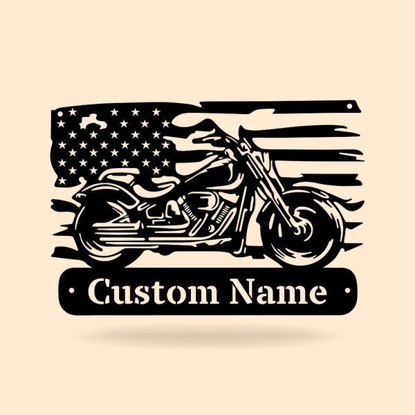 Personalized Motorcycle Art Metal Wall Art Biker USA Flag Art Gift for Motorcyclists