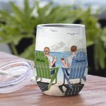 Gepersonaliseerde Husband and Wife Enjoy Life Travel Partners Zeemeeuw Wijn Tumbler Verjaardag met Isolatie Effect