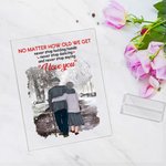 Plaque acrylique personnalisée Déclaration d'amour Poésie lyrique Je t'aime Vieux couple marchant dans la neige Cadeau de Saint-Valentin Ornement de bureau